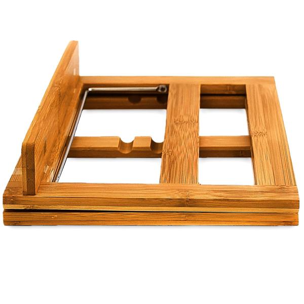 Kochbuchständer Bambus - Leseständer mit 3-stufiger Neigung - Ideal für Rezepte, Notizen & Schneidebretter - 22x33x22.5cm - Ergonomisch für Küche/Büro