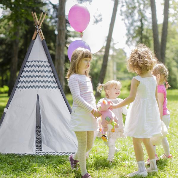 Kinder-Spielzelt Tipi-Design - Gemütliches Rückzugszelt für Jungen & Mädchen - Polyester & Holz, grau-weiss, 150x120x120cm - Ideal für Innen & Garten
