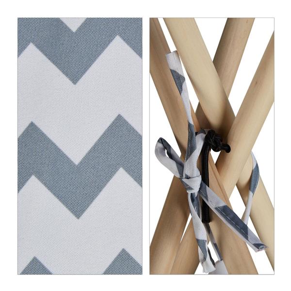 Kinder-Spielzelt Tipi-Design - Gemütliches Rückzugszelt für Jungen & Mädchen - Polyester & Holz, grau-weiss, 150x120x120cm - Ideal für Innen & Garten