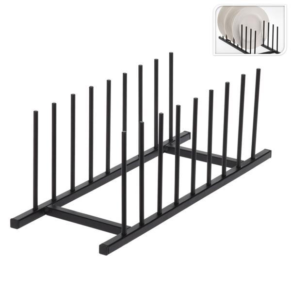 Tellerhalter aus Metall - für 8 Teller - Schwarz - 34,5x12,5 cm - platzsparend, robust & modern - Ideal für Küchenschrank, Buffet & Abtropf-Gestell