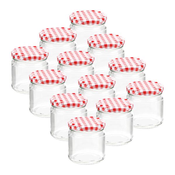12er-Set Einmachgläser mit Schraubdeckel - Sturzgläser mit Karo-Muster - 210 ml Glas - Luftdicht zum Einwecken, Konservieren & Verschenken - BPA-frei