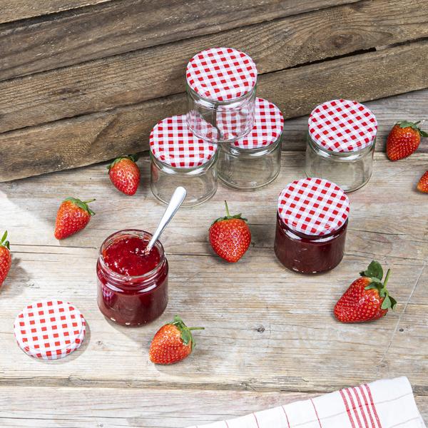 18er-Set Einmachgläser mit Schraubdeckel - Sturzgläser im klassischen Karo-Muster für Einwecken, Konservieren & Verschenken - 210 ml, BPA-frei