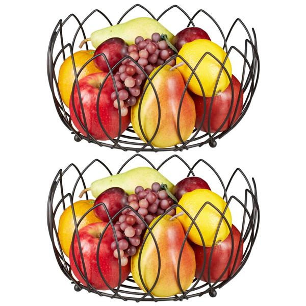 2er-Set Obstkörbe in Blätterform, Obstschalen aus Metall, schwarz, je 13 x 27 cm