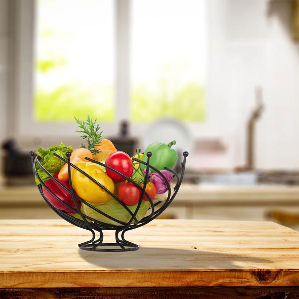 2er-Set Obstkörbe aus Eisen - Dekorative Obstschalen mit Luftzirkulation für optimale Reifung - Schwarz, je 20,5x33,5 cm - Hingucker für Küche & Esstisch