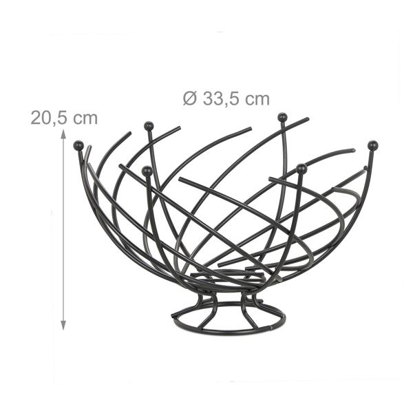 2er-Set Obstkörbe aus Eisen - Dekorative Obstschalen mit Luftzirkulation für optimale Reifung - Schwarz, je 20,5x33,5 cm - Hingucker für Küche & Esstisch