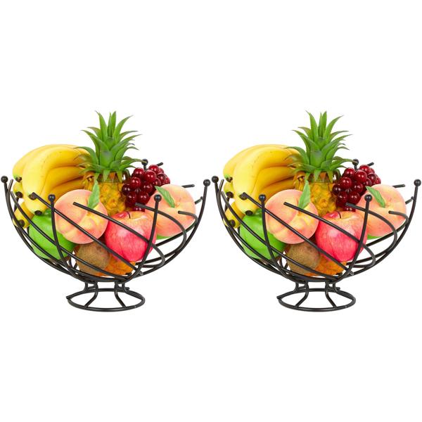 2er-Set Obstkörbe aus Eisen - Dekorative Obstschalen mit Luftzirkulation für optimale Reifung - Schwarz, je 20,5x33,5 cm - Hingucker für Küche & Esstisch