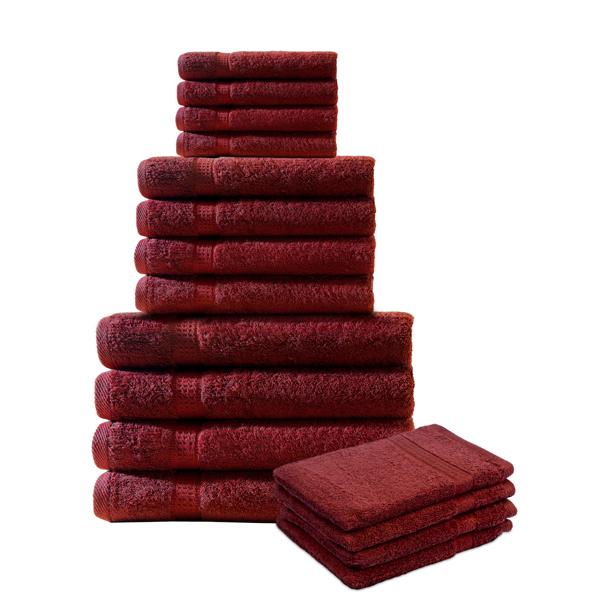 16-teiliges Frottee Handtuch-Set Bordeaux - Flauschig weich, saugstark & robust - 100% Baumwolle, 500 g/m² - 4x Gäste-, Hand-, Dusch-, Waschlappen
