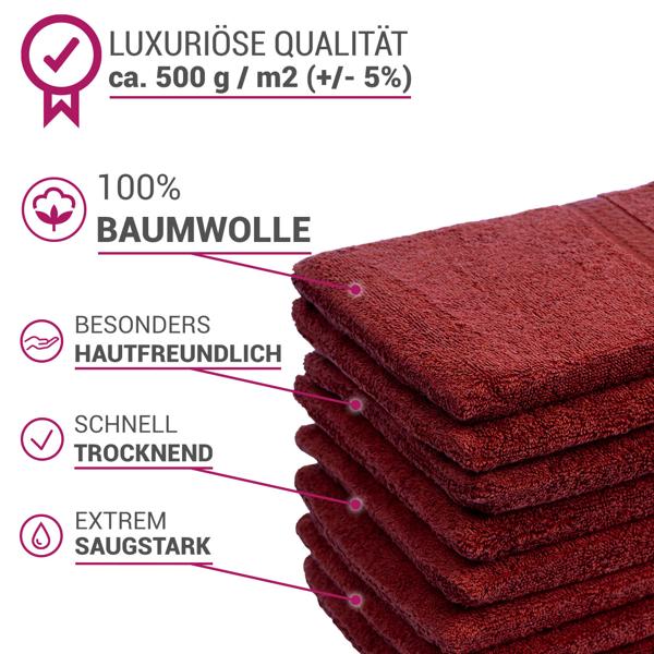 32tlg. Frottee Handtuch-Set Bordeaux - 100% Baumwolle, flauschig & saugstark - 8 Gäste-, 8 Hand-, 8 Bade-, 8 Waschlappen - 500g/m² - 60° waschbar