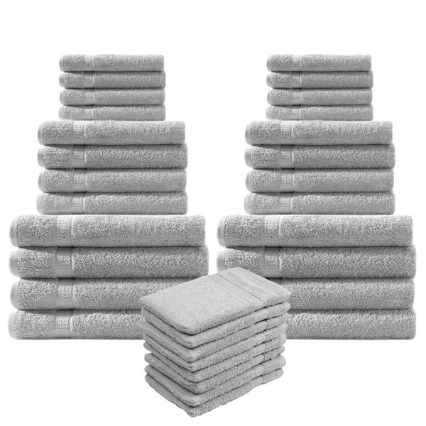 32-teiliges Frottee Handtuch-Set - Flauschig weich, saugstark & langlebig - 100% Baumwolle, 500g/m², silber - 8 Gäste-, 8 Hand-, 8 Bade-, 8 Waschlappen