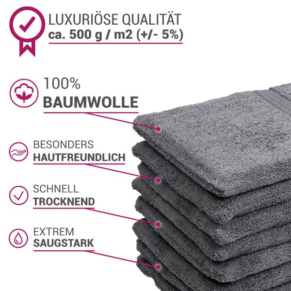 32-teiliges Handtuch-Set Frottee Anthrazit - Weich & Saugstark für Bad & Wellness - 100% Baumwolle, 500 g/m², 60° Waschbar