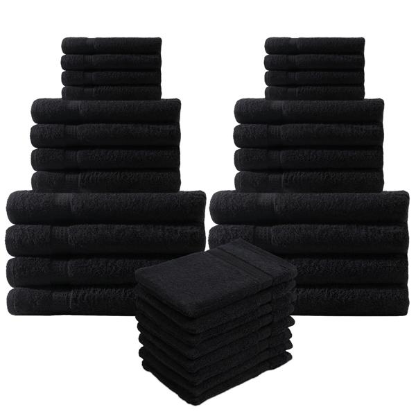 32-teiliges Handtuch-Set Frottee - 100% Baumwolle flauschig weich & saugstark - 8 Gäste-, Hand-, Dusch-, Waschlappen schwarz - 500g/m² waschbar