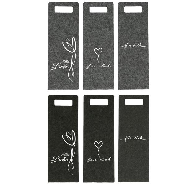 Flaschentasche aus Filz - Geschenktasche für Flaschen mit Tragegriffen - Robust, stabil & wiederverwendbar - Grau/Anthrazit/Weiss, 41x14,5 cm