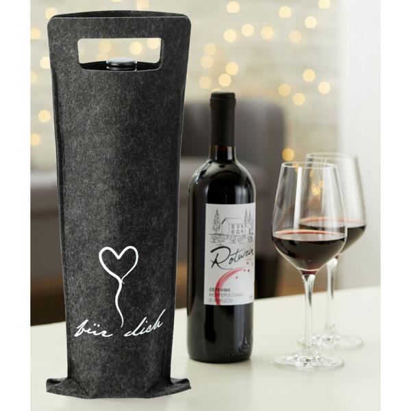 Flaschentasche aus Filz - Geschenktasche für Flaschen mit Tragegriffen - Robust, stabil & wiederverwendbar - Grau/Anthrazit/Weiss, 41x14,5 cm