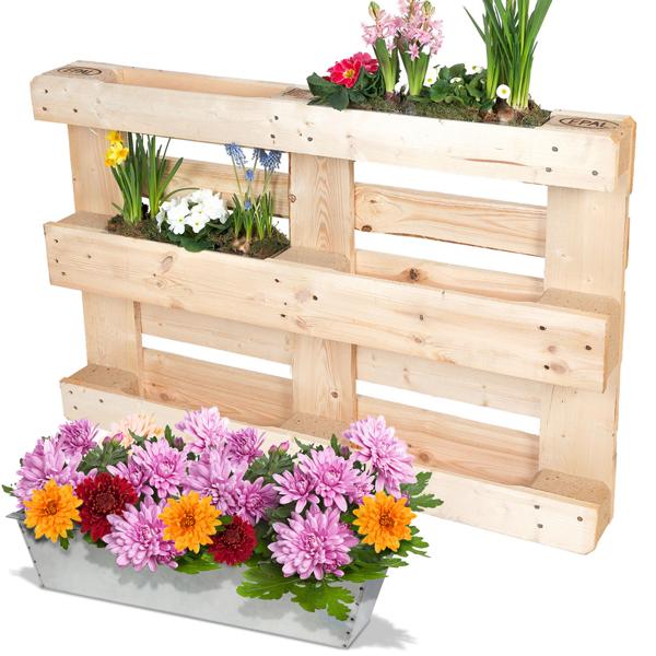 Pflanzkasten für Europaletten - Blumenkübel aus verzinktem Metall - vertikaler Garten, Sichtschutz, Deko - 38,5x13,5x8,5cm - 3 Wasserablauflöcher