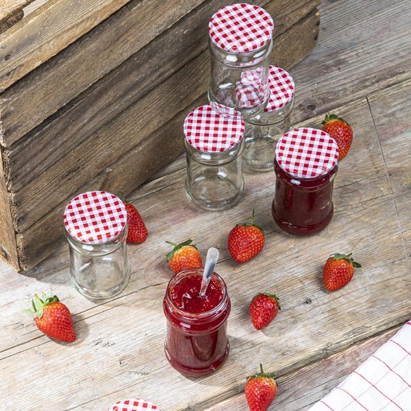 6er-Set Einmachgläser mit Schraubdeckel, Sturzgläser mit Karo-Muster, je 315 ml