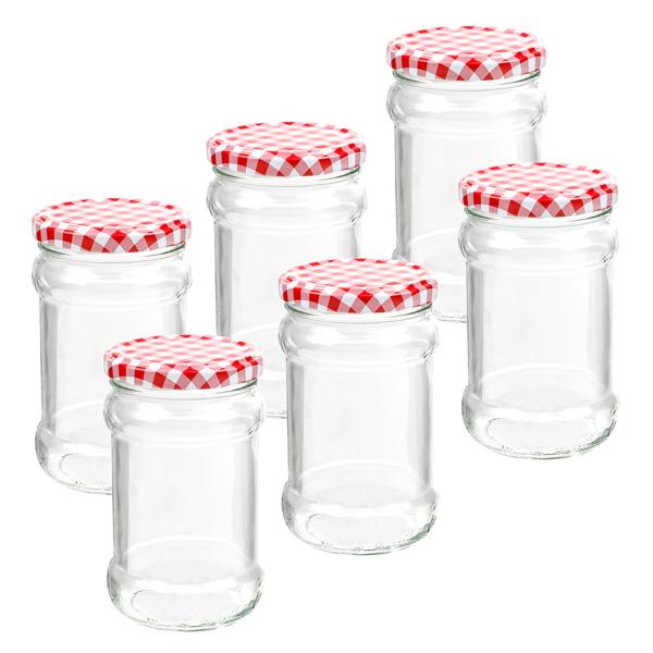 6er-Set Einmachgläser mit Schraubdeckel, Sturzgläser mit Karo-Muster, je 315 ml