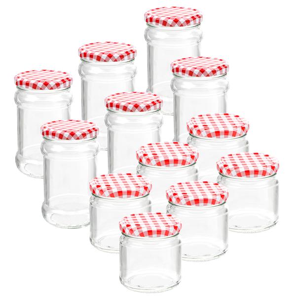 12er-Set Einmachgläser mit Schraubdeckel, Sturzgläser Karo 6 x 210 ml und 6 x 315 ml