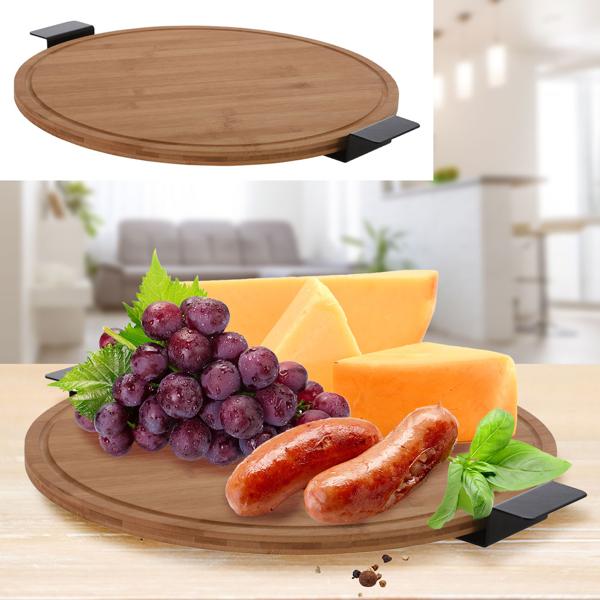 Drehbare Servierplatte aus Bambus, 40x40cm, mit Metallgriff – Praktischer Drehteller, erleichtert das Servieren, komfortabel