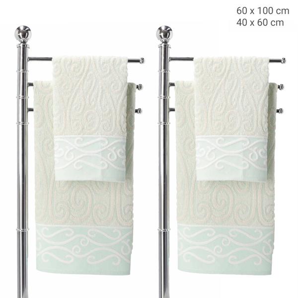 4er-Set Handtücher 100% Baumwolle - Grün - Flauschig & Saugstark - 2x 60x100cm Handtuch - 2x 40x60cm Gästetuch - Bad/Gäste-WC
