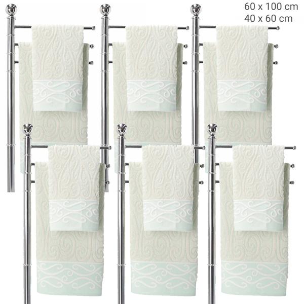 12er-Set Handtücher 100% Baumwolle - Flauschig, saugstark & hautfreundlich - 6 Handtücher (60x100cm), 6 Gästetücher (40x60cm) - Grün mit Muster