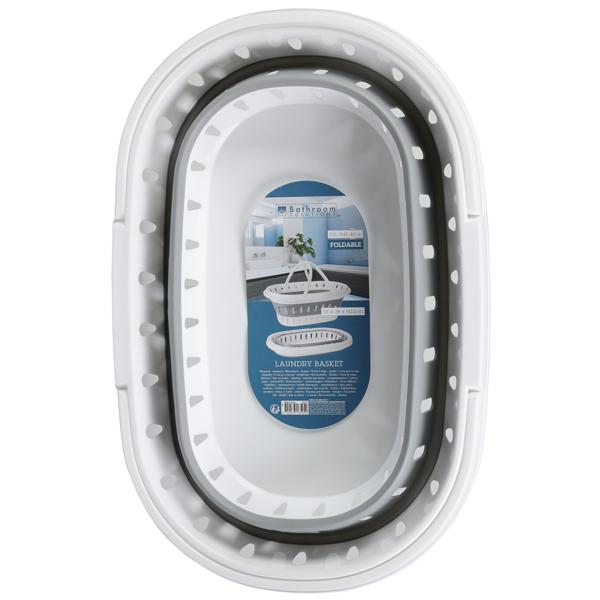 Platzsparender Falt-Wäschekorb, weiss-grau – Stabiler Kunststoff, Lochstruktur & Tragegriffe – Praktischer Wäschekorb für Zuhause
