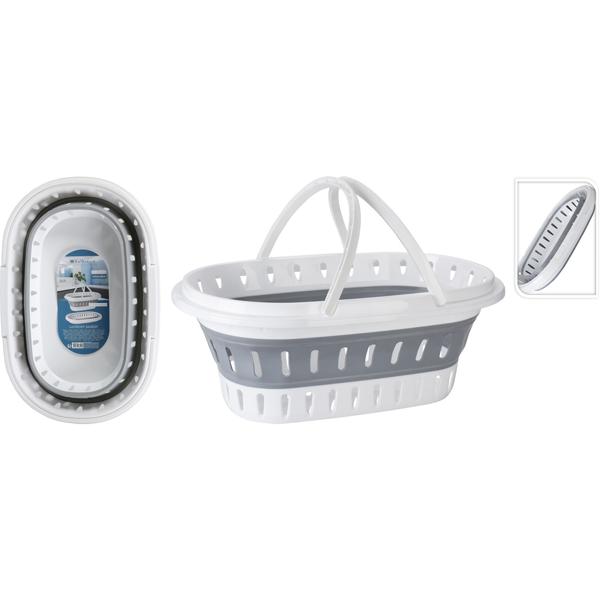 Platzsparender Falt-Wäschekorb, weiss-grau – Stabiler Kunststoff, Lochstruktur & Tragegriffe – Praktischer Wäschekorb für Zuhause