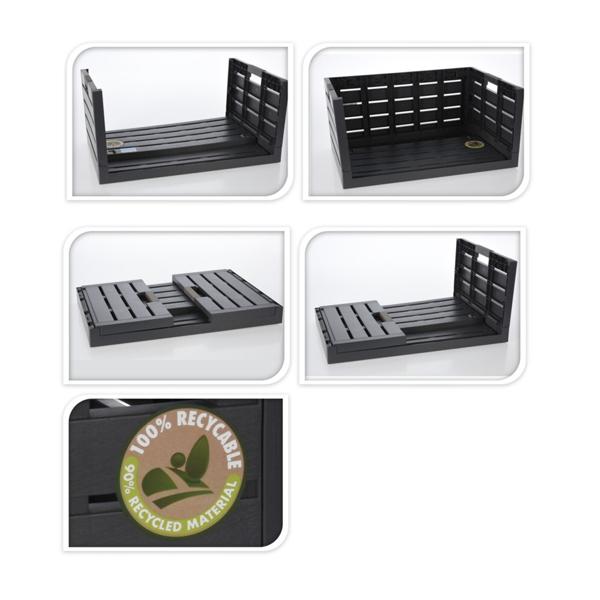 Klappbox aus Kunststoff - Robuste Faltkiste mit Grifföffnungen & Klappmechanismus - Platzsparend, 60x39x27.5 cm, 100% recycelbar, schwarz