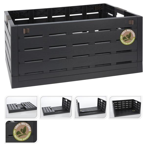 Klappbox aus Kunststoff - Robuste Faltkiste mit Grifföffnungen & Klappmechanismus - Platzsparend, 60x39x27.5 cm, 100% recycelbar, schwarz