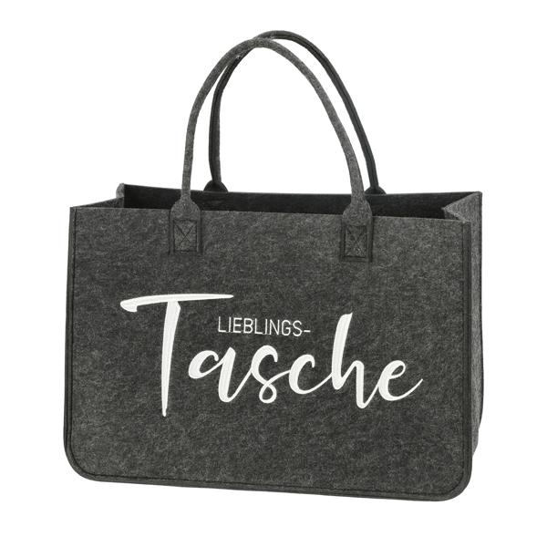 Filztasche Lieblingstasche Stickerei - Stylische Einkaufstasche mit Henkeln - Robust, langlebig, 49x34x27 cm, 5mm Materialstärke - Ideal für Alltag, Picknick