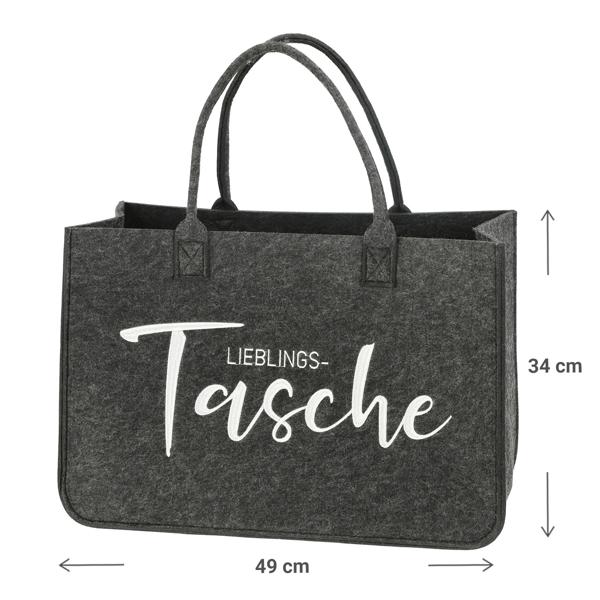 Filztasche Lieblingstasche Stickerei - Stylische Einkaufstasche mit Henkeln - Robust, langlebig, 49x34x27 cm, 5mm Materialstärke - Ideal für Alltag, Picknick