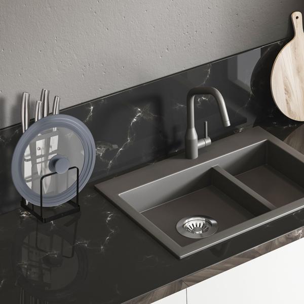 Schneidebrettständer & Messerhalter aus Metall - Schwarz - Küchen-Organizer mit 3 Messerschlitzen & Brettchenhalter - Modernes Design - 21,5x12x14cm