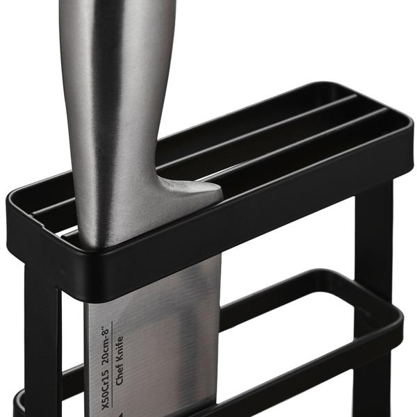 Schneidebrettständer & Messerhalter aus Metall - Schwarz - Küchen-Organizer mit 3 Messerschlitzen & Brettchenhalter - Modernes Design - 21,5x12x14cm