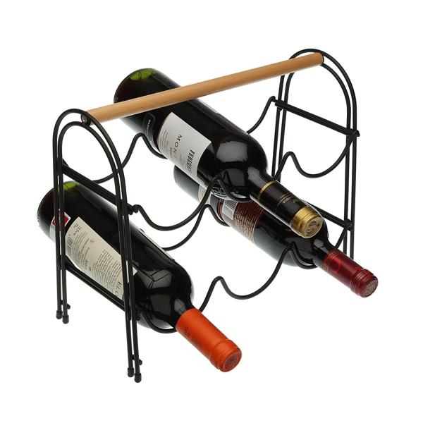 Weinregal Metall & Holz für 6 Flaschen - Stilvoller Flaschenständer schwarz/braun - Langlebig, widerstandsfähig & platzsparend - 14x27,5x32,7cm