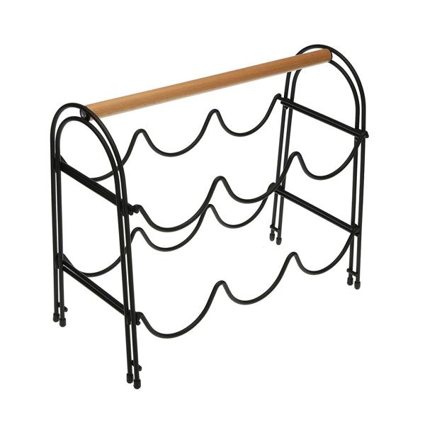 Weinregal Metall & Holz für 6 Flaschen - Stilvoller Flaschenständer schwarz/braun - Langlebig, widerstandsfähig & platzsparend - 14x27,5x32,7cm