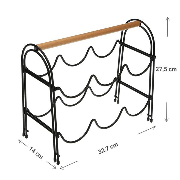 Weinregal Metall & Holz für 6 Flaschen - Stilvoller Flaschenständer schwarz/braun - Langlebig, widerstandsfähig & platzsparend - 14x27,5x32,7cm