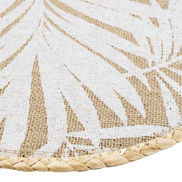 Tischsets rund Blattmuster 4er-Set - Platzdeckchen Jute braun/weiss - Ø 38 cm - Kratz-/Fleckschutz für Ess-/Couchtisch - strapazierfähig & langlebig