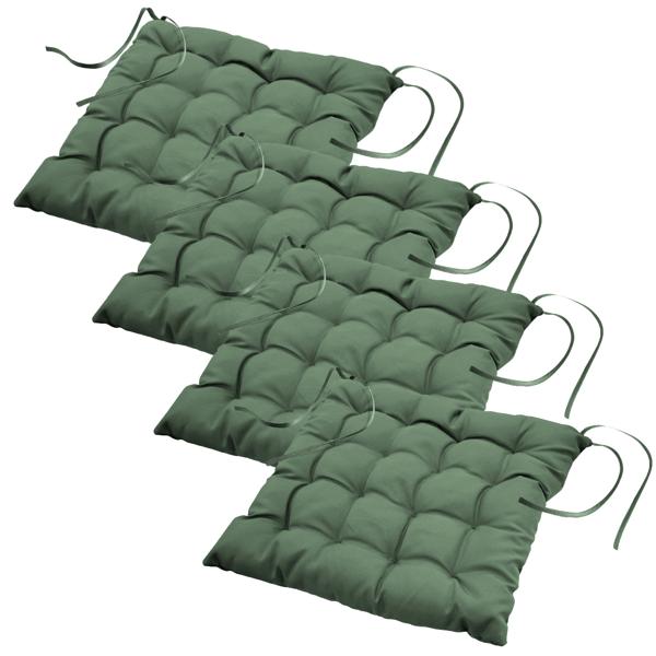 4er-Set Stuhlkissen gesteppt aus Polyester - Sitzkissen mit Bändchen, khaki, 40x40 cm - Für drinnen & geschützten Aussenbereich - Exzellenter Sitzkomfort