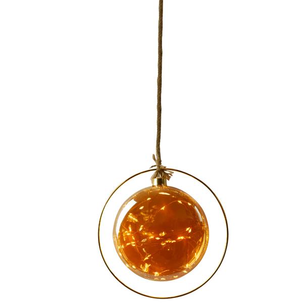 LED Hängekugel-Deko beleuchtet - Flache Christbaumkugel für Fenster- & Türdeko - Ø 15 cm, bernstein - Magische Weihnachtsdeko zum Aufhängen