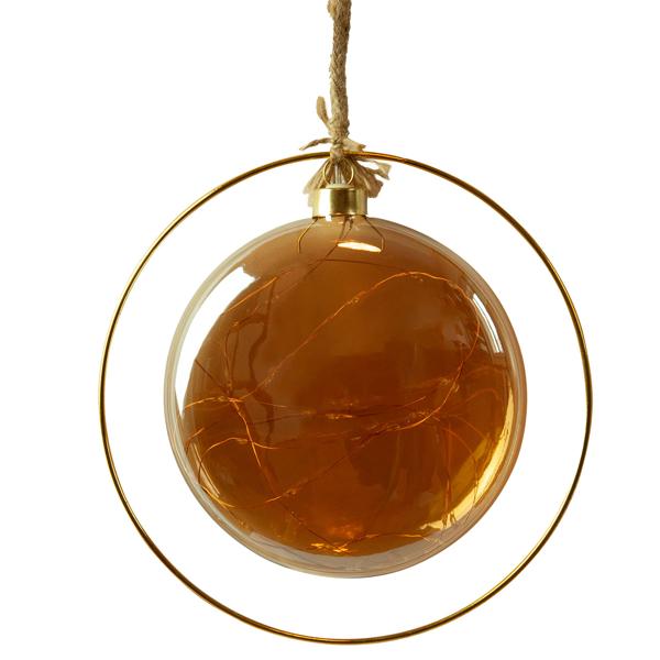 LED Hängekugel-Deko beleuchtet - Flache Christbaumkugel für Fenster- & Türdeko - Ø 15 cm, bernstein - Magische Weihnachtsdeko zum Aufhängen