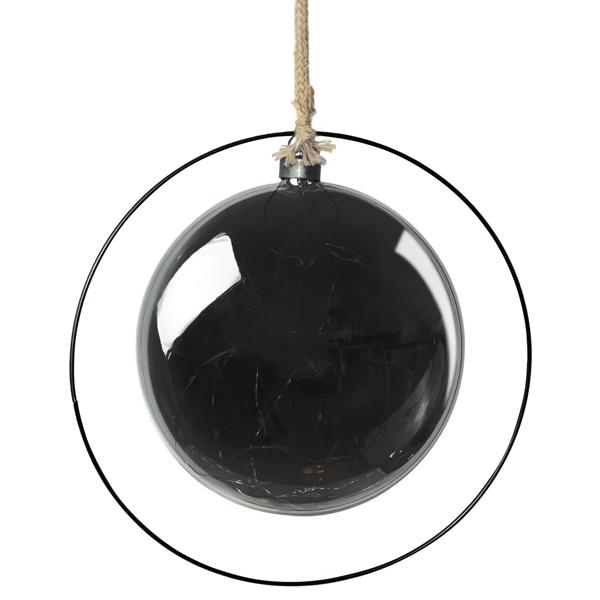 Flache LED Hängekugel-Deko - Zauberhafte Weihnachtsstimmung für Fenster & Türen - Glas, Ø 18 cm, grau/braun, inkl. Schnur, batteriebetrieben