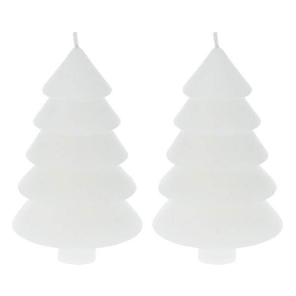 Deko Kerze Tannenbaum 2er-Set - Stimmungskerzen mit Docht, weiss - 12 cm Höhe, Wachs - Edles Wohnaccessoire für Weihnachtsdeko & Romantik