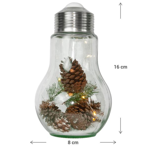 Weihnachtsdeko Glühbirne - mit 10 LEDs & Tannenzapfen - Dekoratives Deko-Licht für festliche Atmosphäre - 8x3x16cm Glas - Einzigartige Weihnachtsdekoration