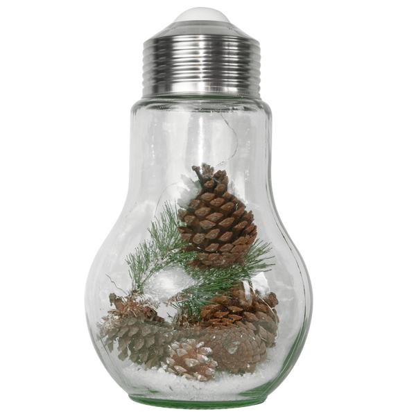 Weihnachtsdeko Glühbirne - mit 10 LEDs & Tannenzapfen - Dekoratives Deko-Licht für festliche Atmosphäre - 8x3x16cm Glas - Einzigartige Weihnachtsdekoration