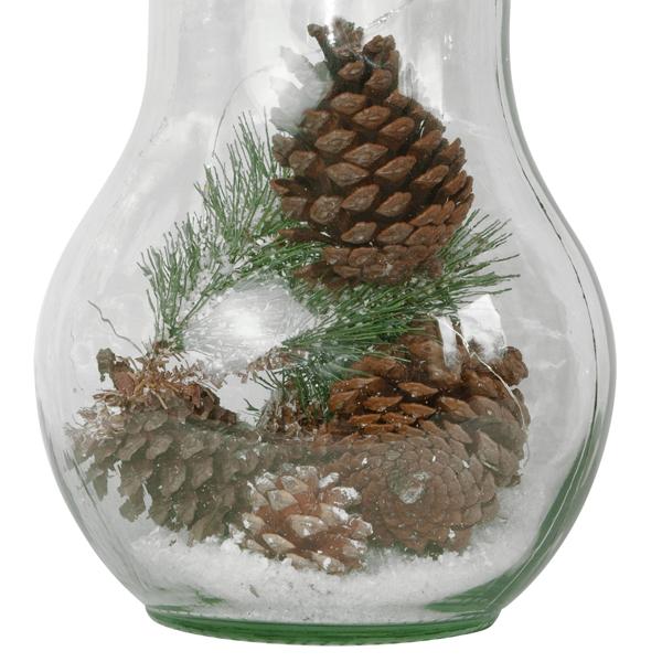 Weihnachtsdeko Glühbirne - mit 10 LEDs & Tannenzapfen - Dekoratives Deko-Licht für festliche Atmosphäre - 8x3x16cm Glas - Einzigartige Weihnachtsdekoration