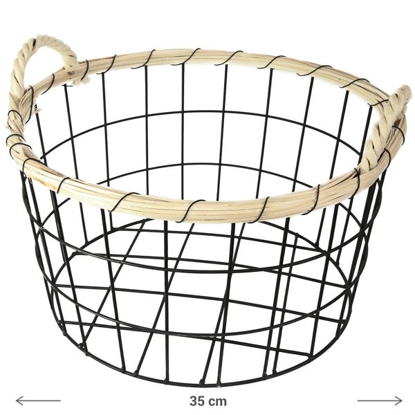 Elegantes 3er-Set Drahtkörbe mit Bambus-Rand, Ø 35/30/26cm – Dekorative & Robuste Aufbewahrungslösung – Moderner Hingucker