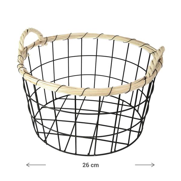 Elegantes 3er-Set Drahtkörbe mit Bambus-Rand, Ø 35/30/26cm – Dekorative & Robuste Aufbewahrungslösung – Moderner Hingucker