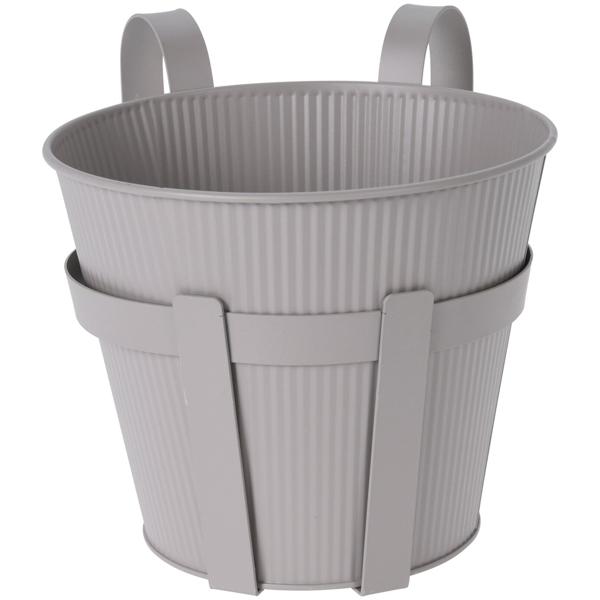 Blumentopfhalter aus Metall - Geländertopf zum Einhängen für Balkon & Terrasse - Robust, langlebig, wetterfest, grau - Ø 20 x 19,5 cm - Für Blumen & Pflanzen
