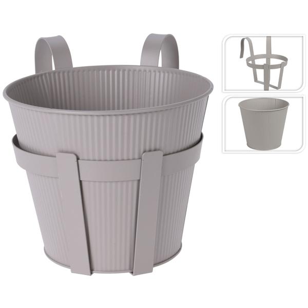 Blumentopfhalter aus Metall - Geländertopf zum Einhängen für Balkon & Terrasse - Robust, langlebig, wetterfest, grau - Ø 20 x 19,5 cm - Für Blumen & Pflanzen