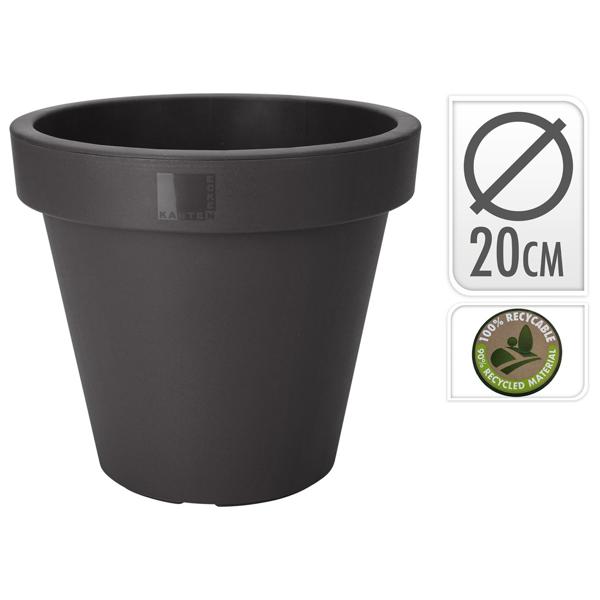 4er-Set Blumentopf Rund Anthrazit - Pflanztopf für Innen- & Aussenbereich - Ø 20 cm - 100% Recycelter Kunststoff - Stapelbar