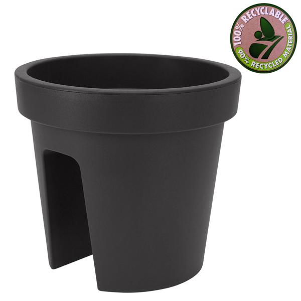 Balkon-Blumentopf rund anthrazit - Geländertopf Ø 28 cm für Geländer bis 6 cm Breite - 90% recyceltes Polypropylen - wetterfest & langlebig